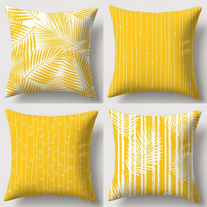 Home Decor Yellow Palm Leaf & Stripes Pattern Pillow Covers Pattern Cushion Cover Suitable for Sofa Bedroom Car Pillow Cover