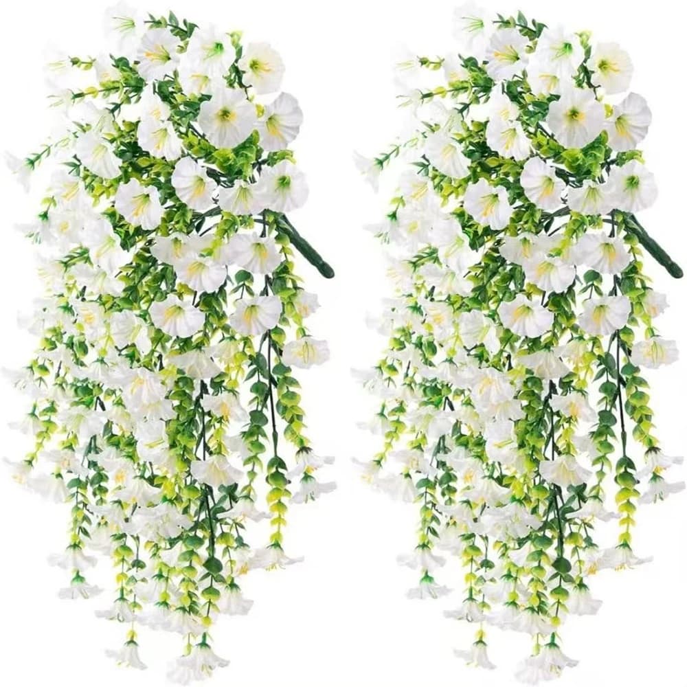 1pcs 75cm Artificial Morning Glory Wall Hanging White Faux Violet Plants Hanging Flower Vines for Home Garden Wedding Decoration