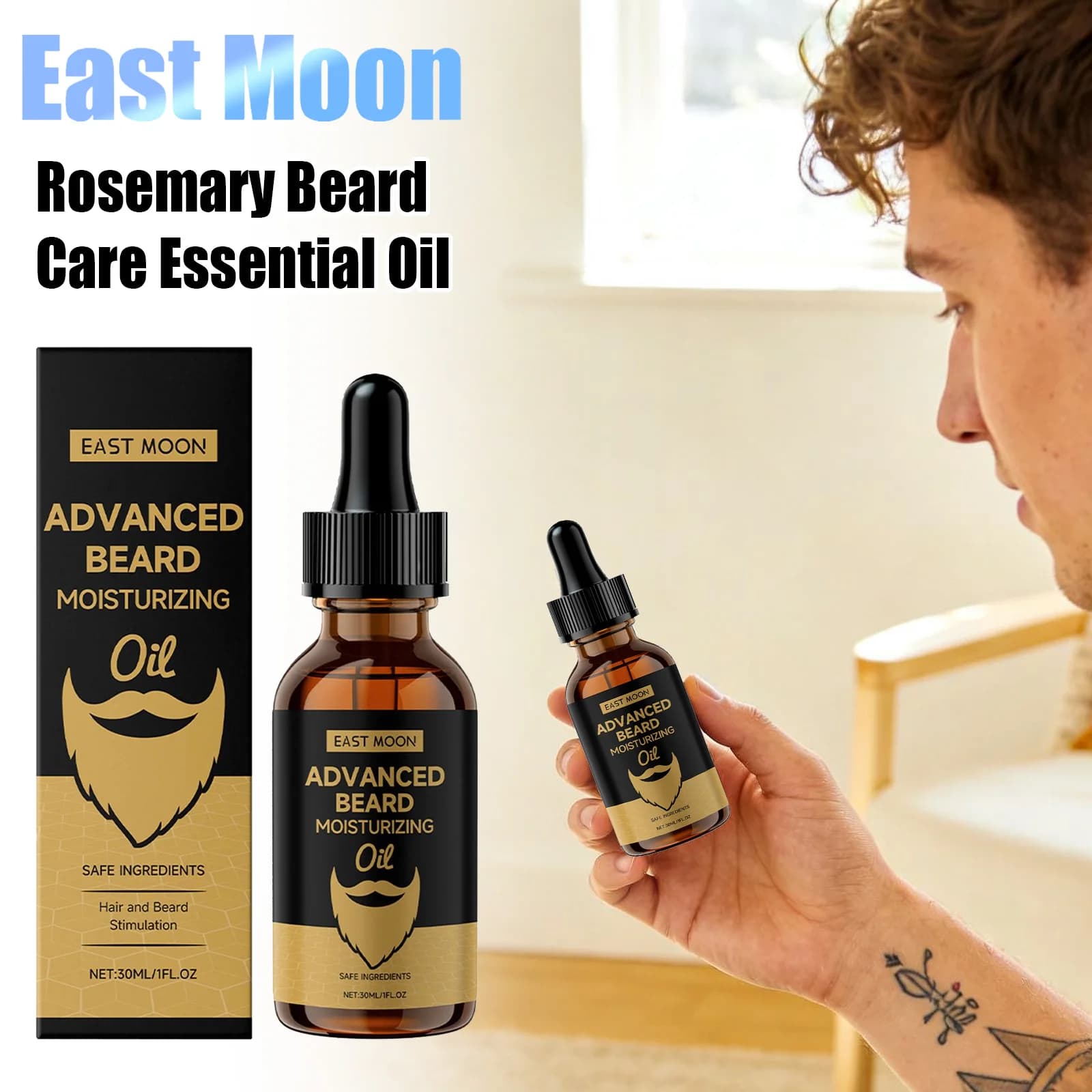 East Moon Rosemary Barba softening oils Strengthen the moisturizing dryness Keeps smoothing Durable Nutrition Oil for the growth of men's beard 30ml