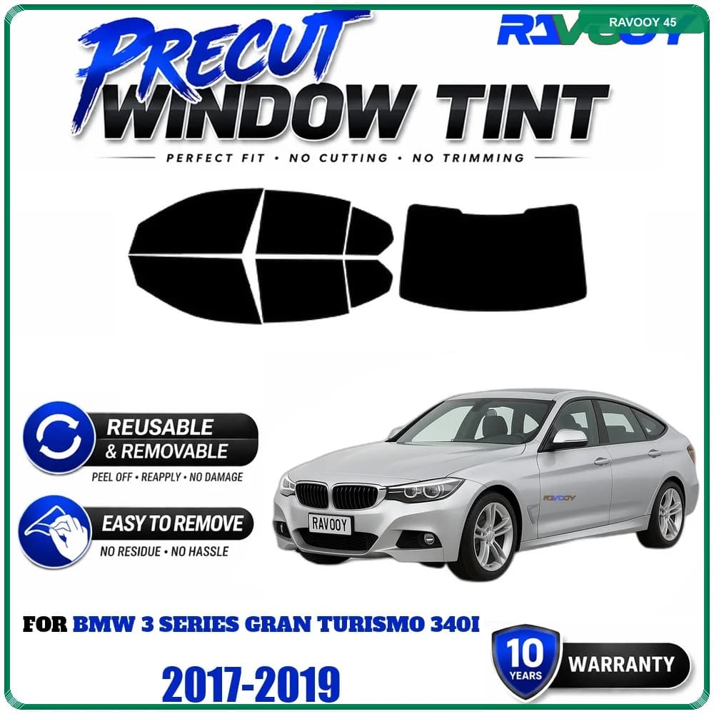 Precut Window Tint, Reusable Removable EPU Film, Custom Fit for Bmw 3 Series Gran Turismo 340i 2017-2019, UV Heat Protection