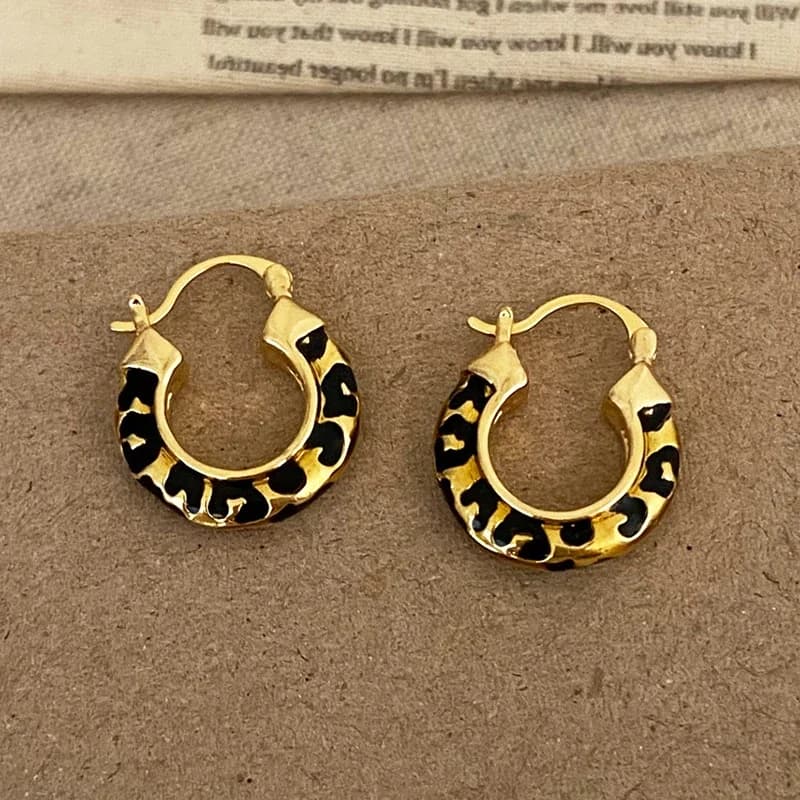 Orecchini a cerchio rotondi con stampa leopardata in vero argento sterling 925 18 carati per le donne Accessori alla moda di gioielleria raffinata sexy