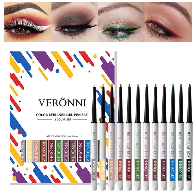 VERONS Matite Eyeliner set in 12 Color Gel – Smooth and Resistant to Sweat, Highly Pigmented, Water Resistant, for Look Creative Eyes