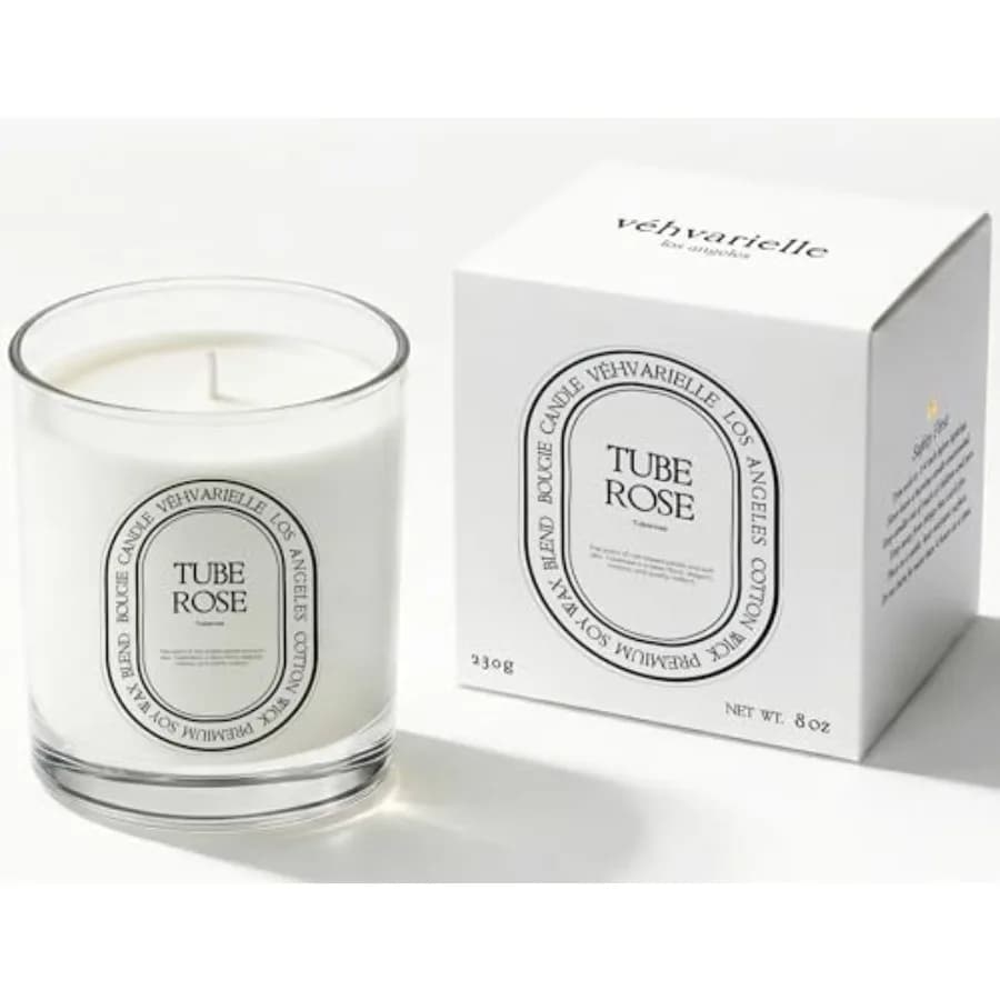 Candela Profumata di Lusso alla Tuberosa per la Casa, 8oz, Aroma Floreale Delicato per il Relax Quotidiano, Miscela di Cera di Soia Lavorata a Mano, 40 Ore di Durata, Pulita e a Lunga Durata