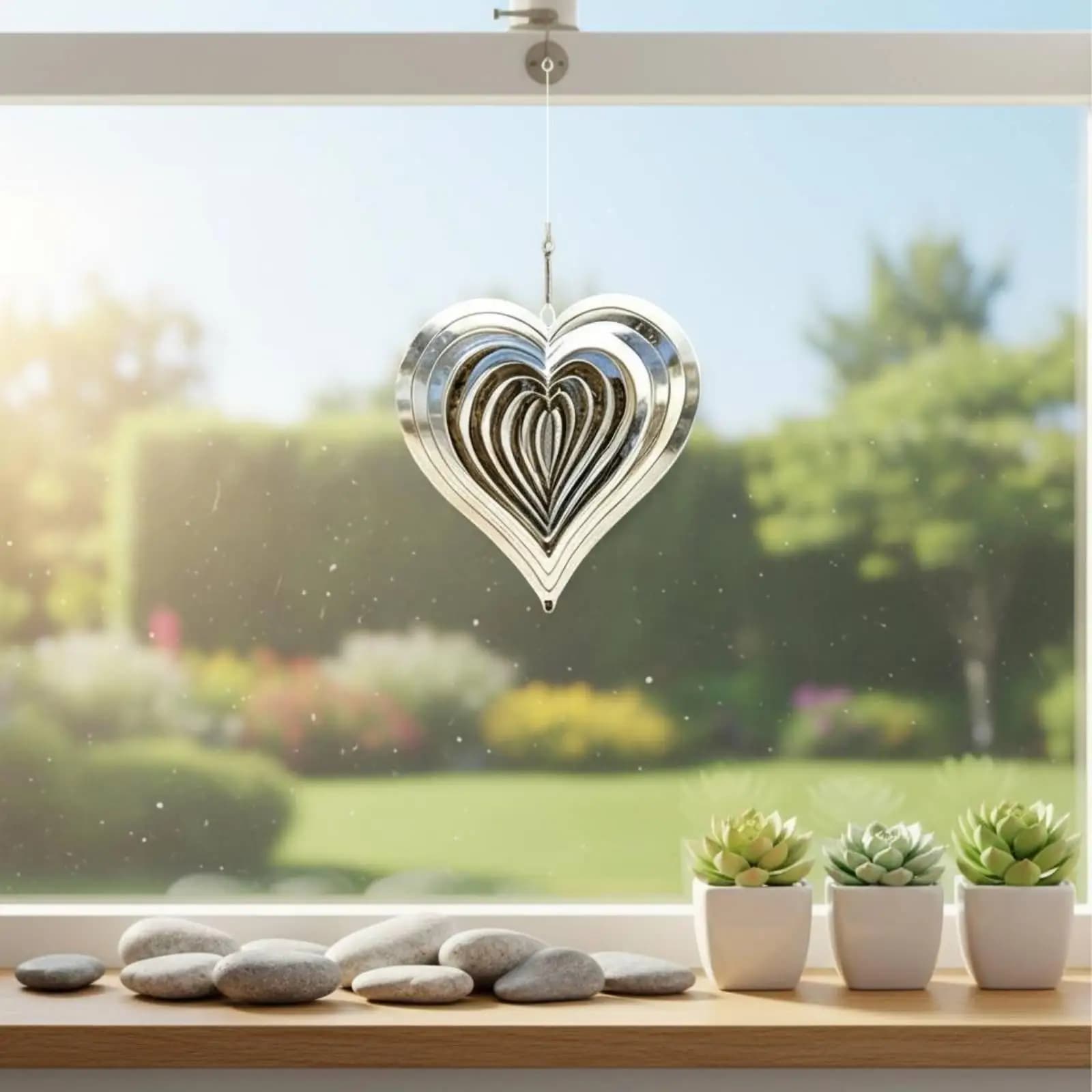 Outdoor Reflective Wind Chime Stainless Steel Wind Pendant Garden Decor Spinner for Balcony Bird Deterrent