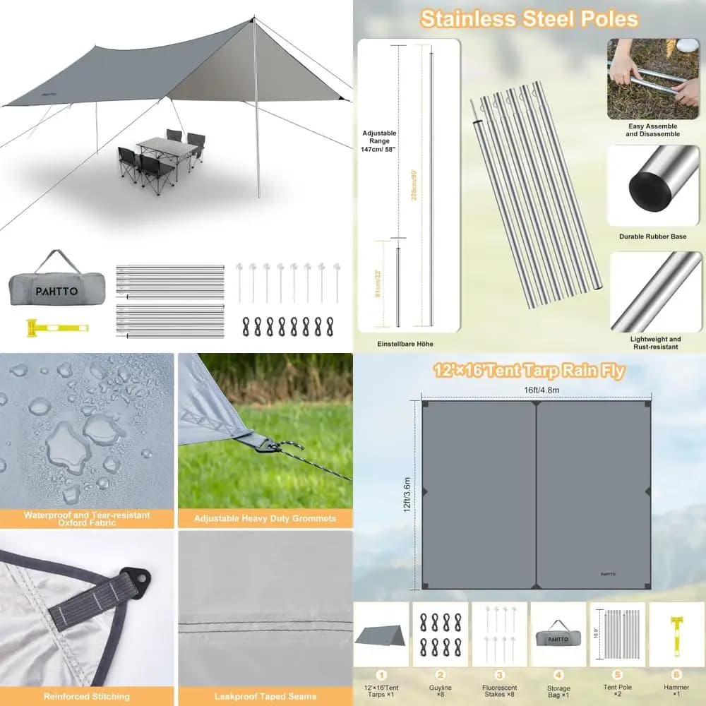 16x12 foot waterproof camping with poles, durable rain shelter for outdoor adventures, beach, picnic and excursions