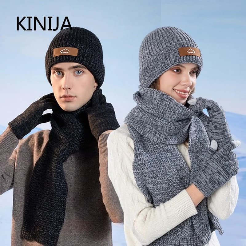 Winter cap Shoe Gloves Set Men's knitted hat Women's thickened fleece lining Skullcap Outdoor cycling Skiing Berretti Skullies windproof