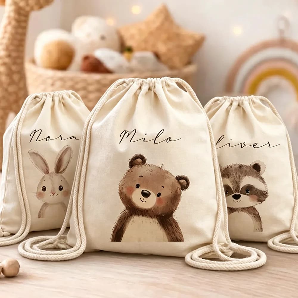 Personalized Children's Gym Bag Small Animal Patterns Backpack for Spare Clothes & Sports Equipment Kids Birthday Party Favor