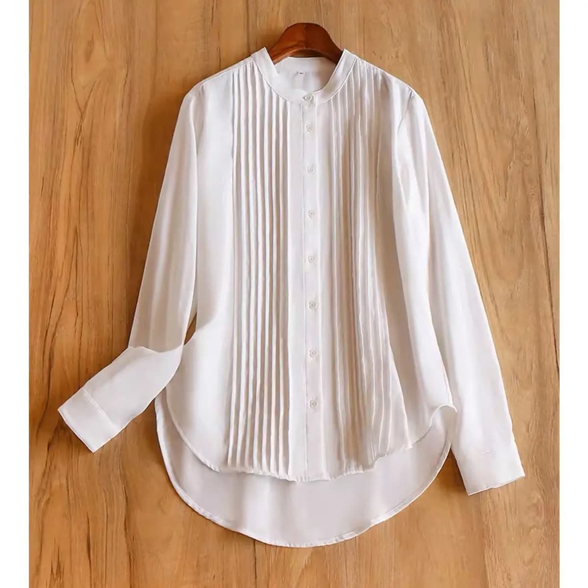 Dave&di Double Layer Cotton Yarn Pure Cotton Long Sleeved Stand Collar Curved Long Sleeved Shirt Top Woman Clothes Shirts