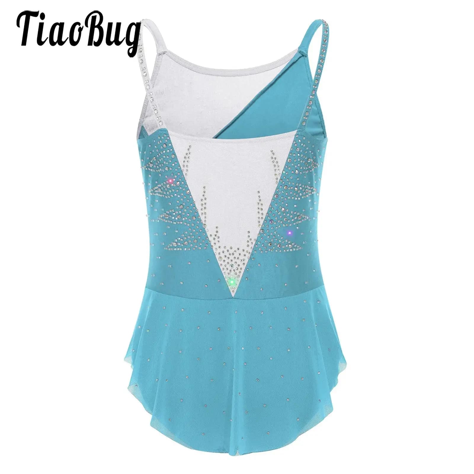Body da Ginnastica Artistica per Bambine, Leotard Senza Maniche con Strass e Arricciature per Danza e Pattinaggio Artistico