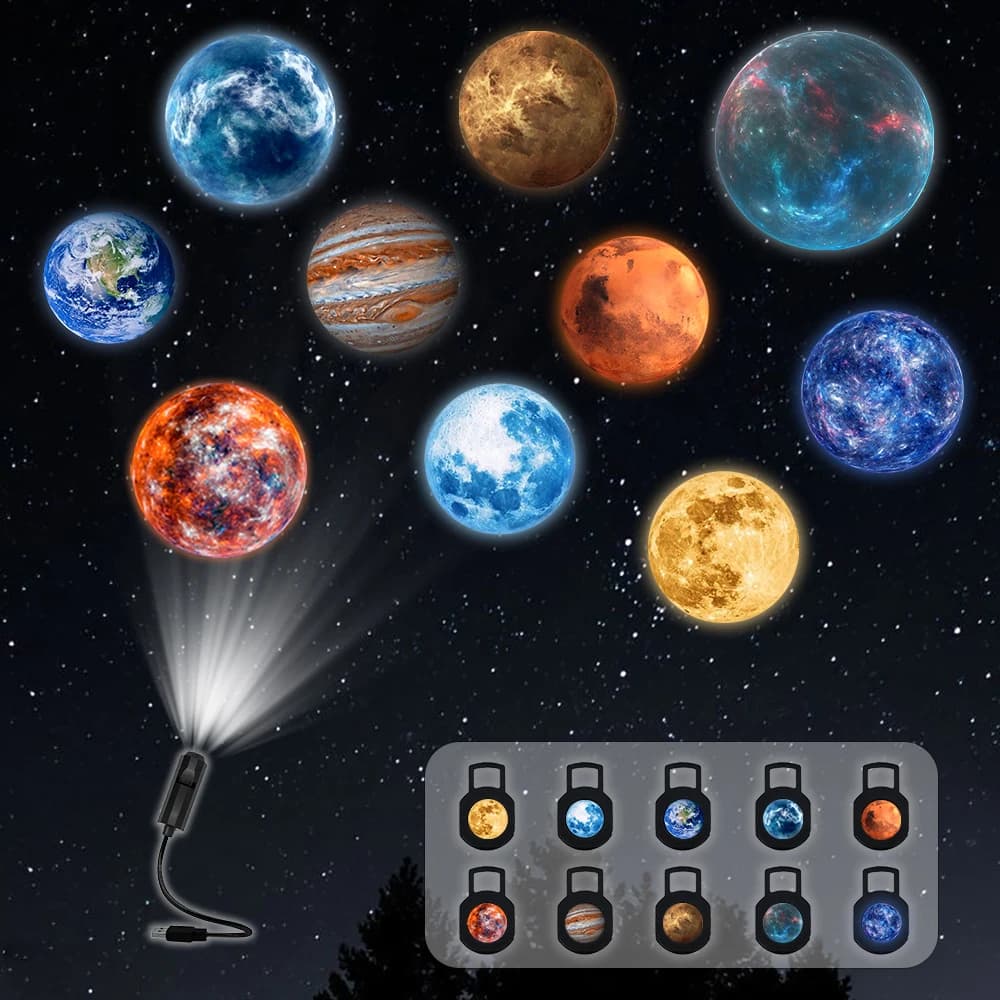 Luce per proiettore pianeta USB, 10 proiezioni pianeti, luce decorativa per sfondo fotografico, luce notturna per stanza dell'atmosfera planetaria