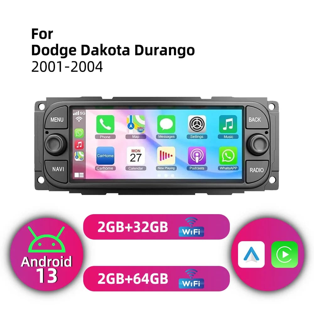 Android 13 6.86" Car Multimedia for Dodge Dakota Durango 2001-2004 1 Din Radio GPS Head Unit Stereo Wireless Carplay Autoradio