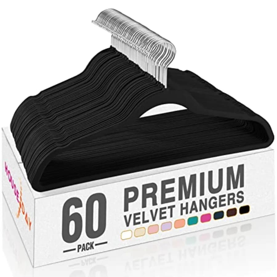 Black Velvet hanger, Pack of 60 Pieces, Anti-slip, Felt, Coat Resistant, Premium, Space, for Wardrobe