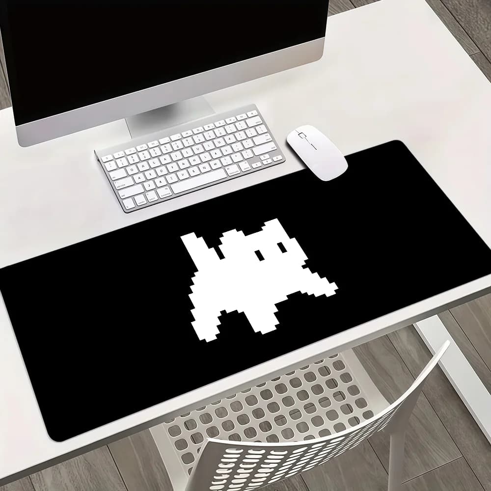 Tappetino per mouse con bordi rinforzati, grande, per gaming, ufficio e studenti, con design artistico di gattini, dinosauri e fantasmi in bianco e nero, spesso, per desktop
