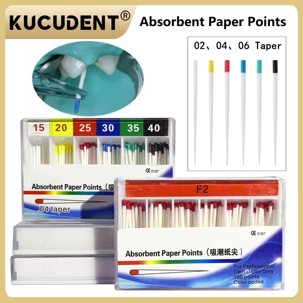 1 scatola di punti di carta assorbente dentale punte di carta che assorbono l'umidità dimensioni sterili 0204 06 cono 15-40 materiali endodontici per dentisti