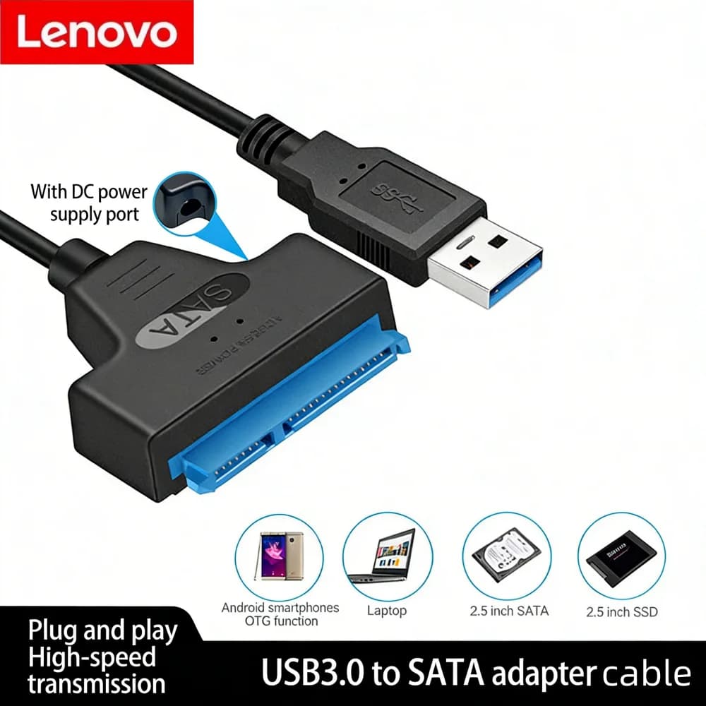Cavo Lenovo da SATA a USB 3.0 fino a 6 Gbps per HDD/SSD esterno da 2,5 pollici, adattatore SATA 3 a 22 pin, cavo da USB 3.0 a SATA III