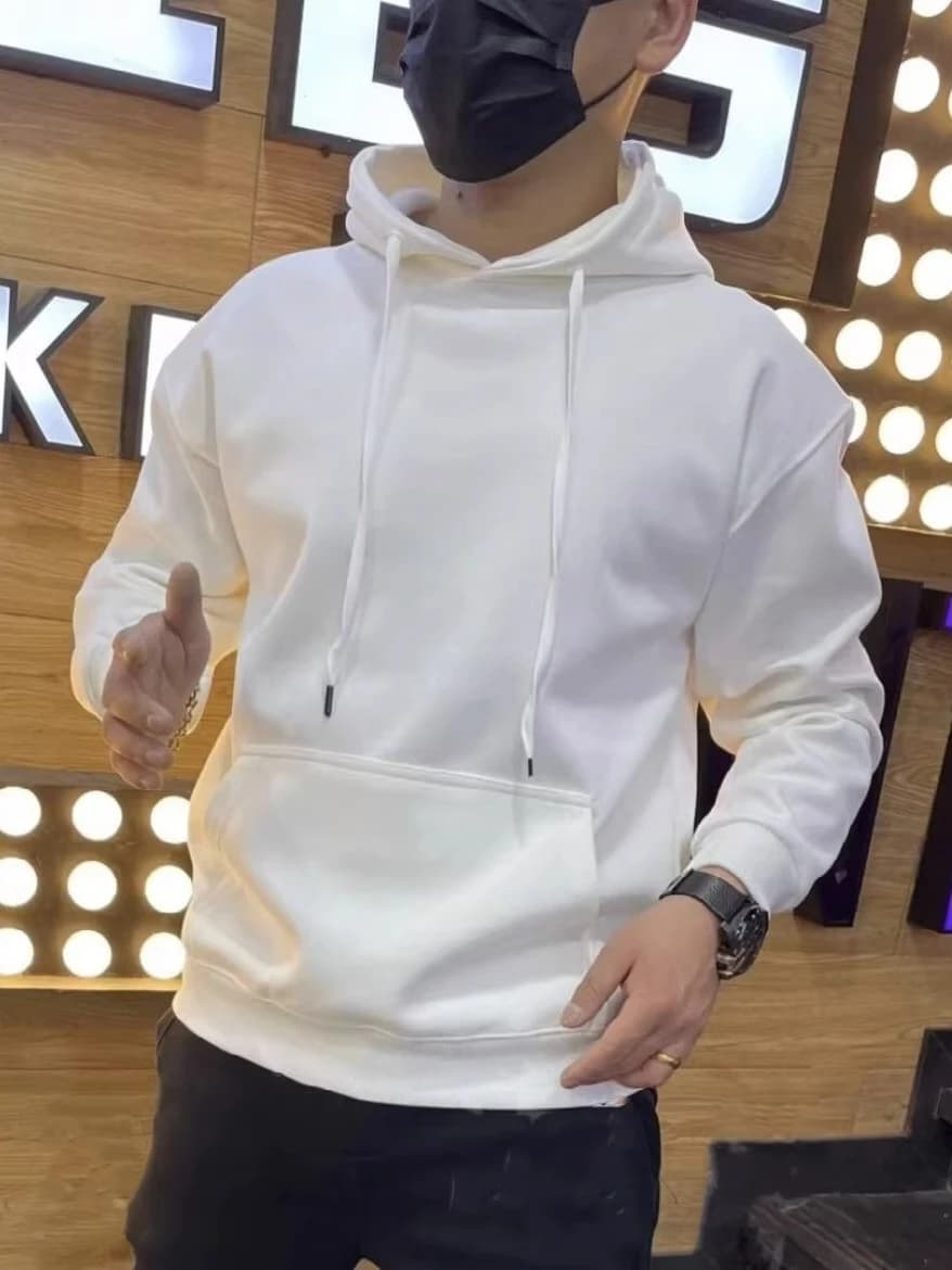 Men's Slim Fit Long Sleeve Hoodie Spring Autumn Trendy Brand Pure Color Casual Versatile Simple Overhead Jacket Youth Fashion