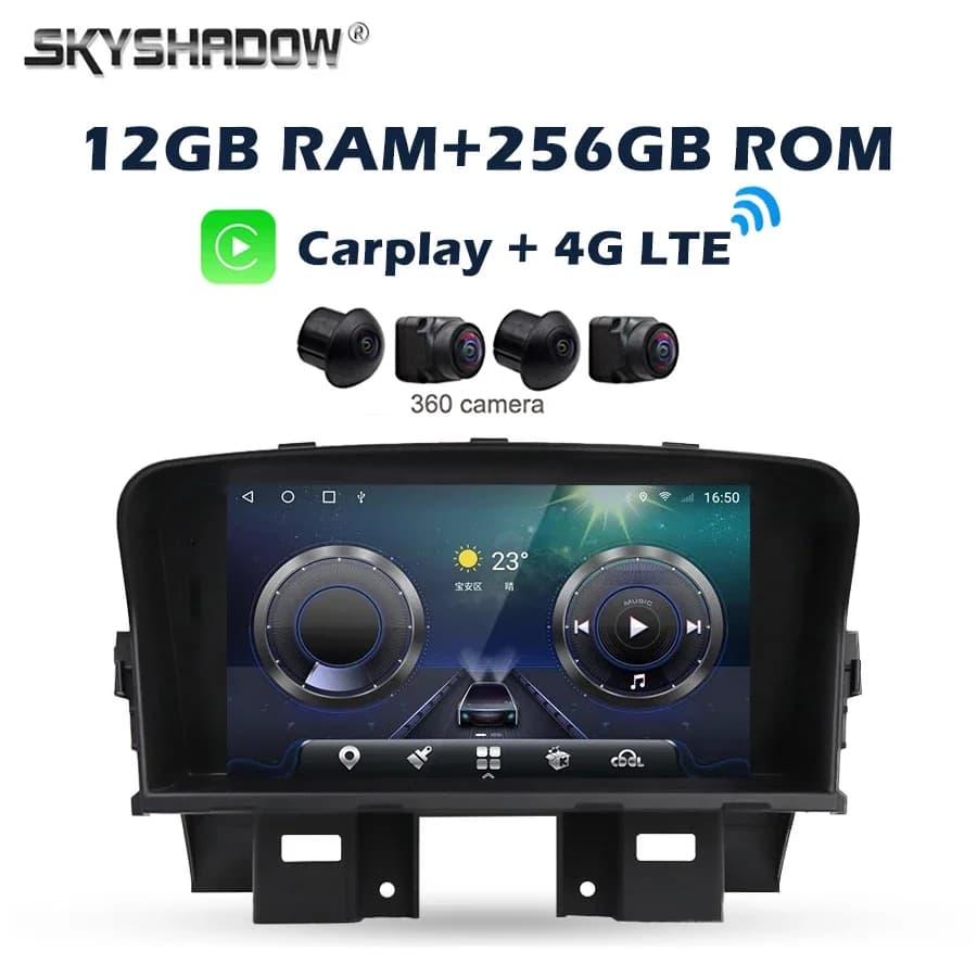 4G LTE 360 Carplay Auto Android 14.0 12G+256G DSP IPS Car DVD Player GPS WIFI Bluetooth RDS Radio For Chevrolet CRUZE 2008-2012
