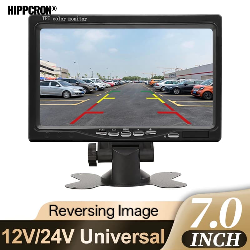 7 Inch Hippcron 16:9 800*480 Car Monitor with 2 TFT HD Digital Video Inputs for Rear Camera, Parking & Reverse
