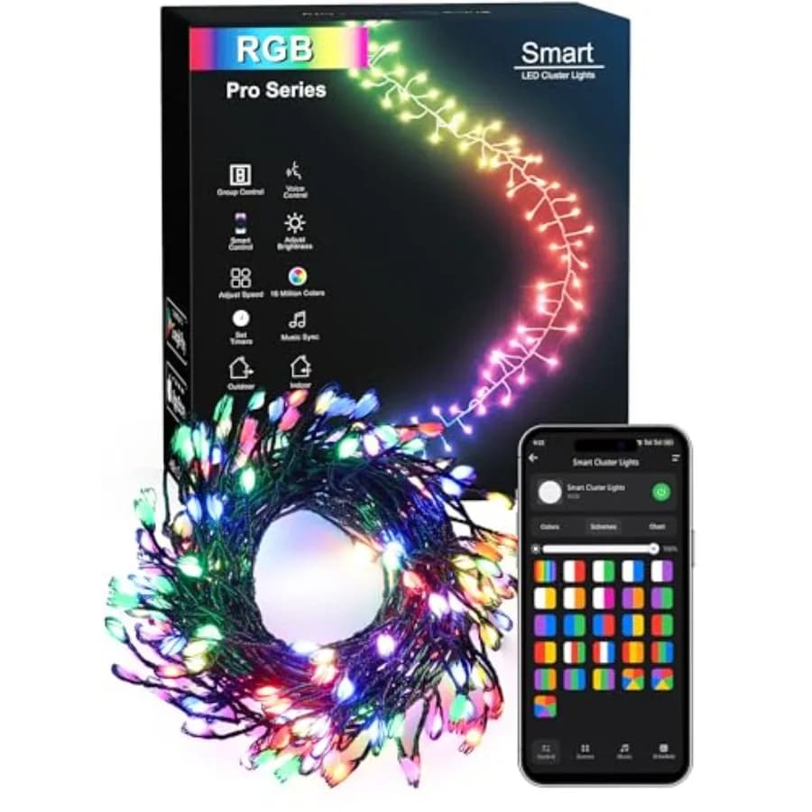 Luci di Natale Intelligenti a Cluster 6m 200 LED WiFi, Luci Fatate a Cluster Controllate da App, Luci di Natale RGB che Cambiano Colore