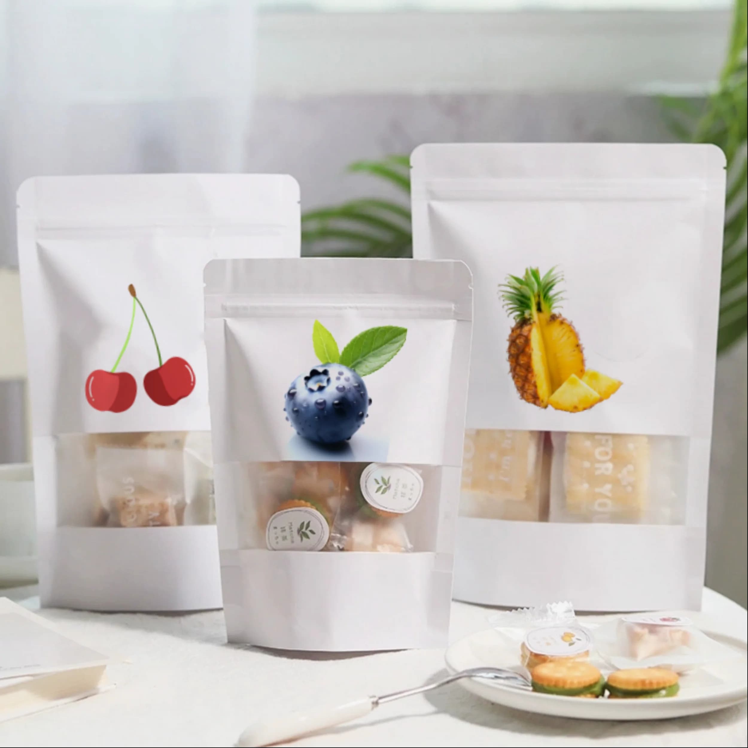 Sacchetti di carta Kraft bianca spessa da 50 pezzi con cerniera per finestra Sacchetti autosigillanti Sacchetti per imballaggio di frutta secca per alimenti verticali Sacchetto sigillante per regalo di nozze