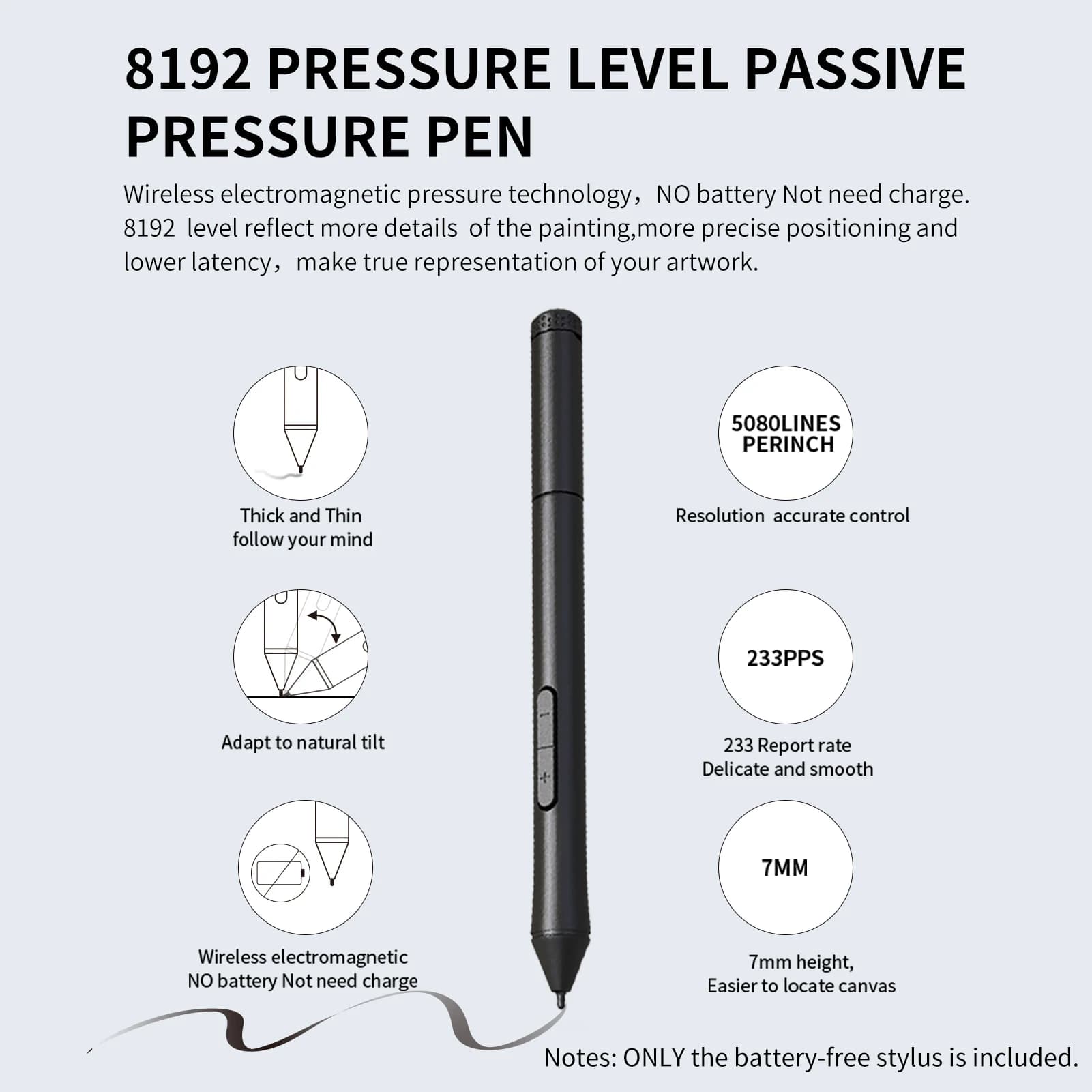 Penna a batteria 10moons con 8192 livelli di pressione e 2 tasti personalizzabili, wireless, per tavoletta grafica T503 G10.