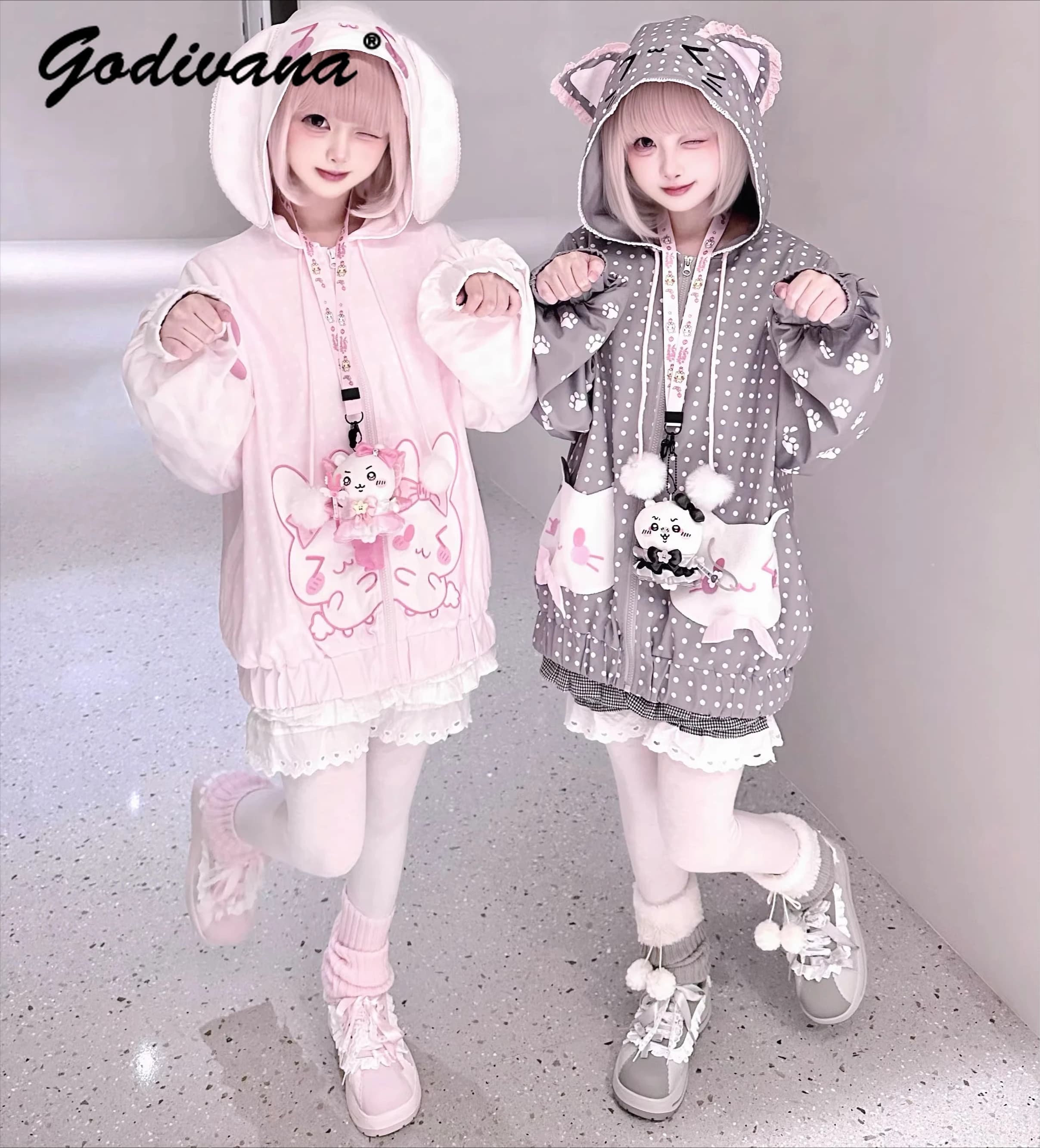 Nuova Giacca Giapponese Primaverile con Cappuccio Sottile e Orecchie da Coniglio, Giubbotto Casual con Cerniera per Ragazze