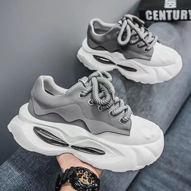 Chunky Sneakers Men Designer Soft Sole Sport Shoes Fashion Casual Microfiber Leather Upper Height Increased Platform White Shoes