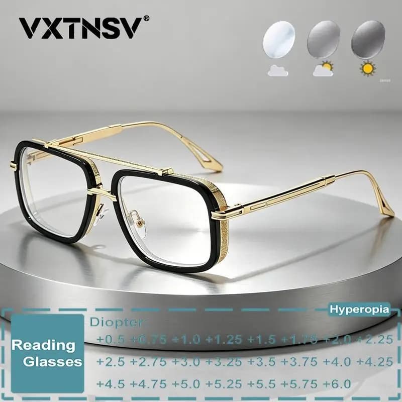 Double Bridge Pilot Metal Frame Prescription Reading Glasses Men Women Trendy Anti Blue Light Optical Eyewear Sun Color Changing