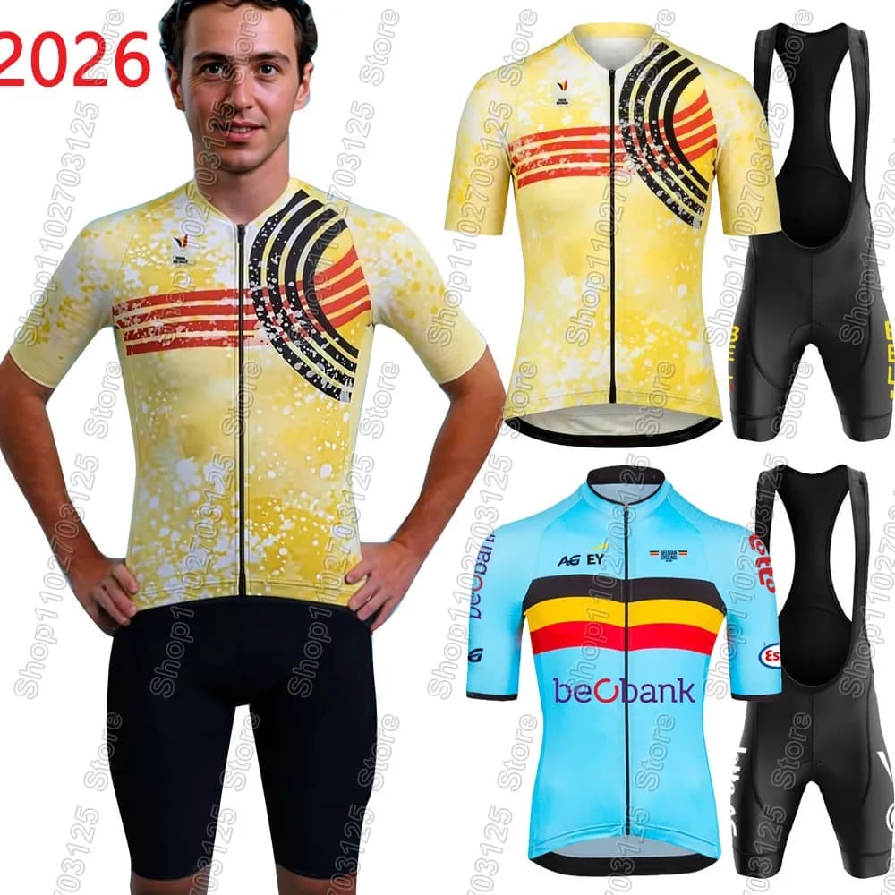 Cycling jersey of the Belgian national team 2025 Set of men Belgian clothing Road bike shirts Suit Shorts with bicycle straps Clothing MTB Maillot