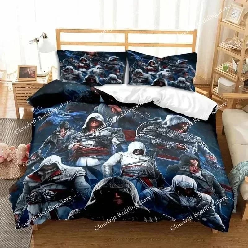Set di biancheria da letto Game A-Assassin S C-Creed Art, set copripiumino per gamer, per ragazzi adulti, camera da letto singola, matrimoniale, king size, regalo per ragazzi02