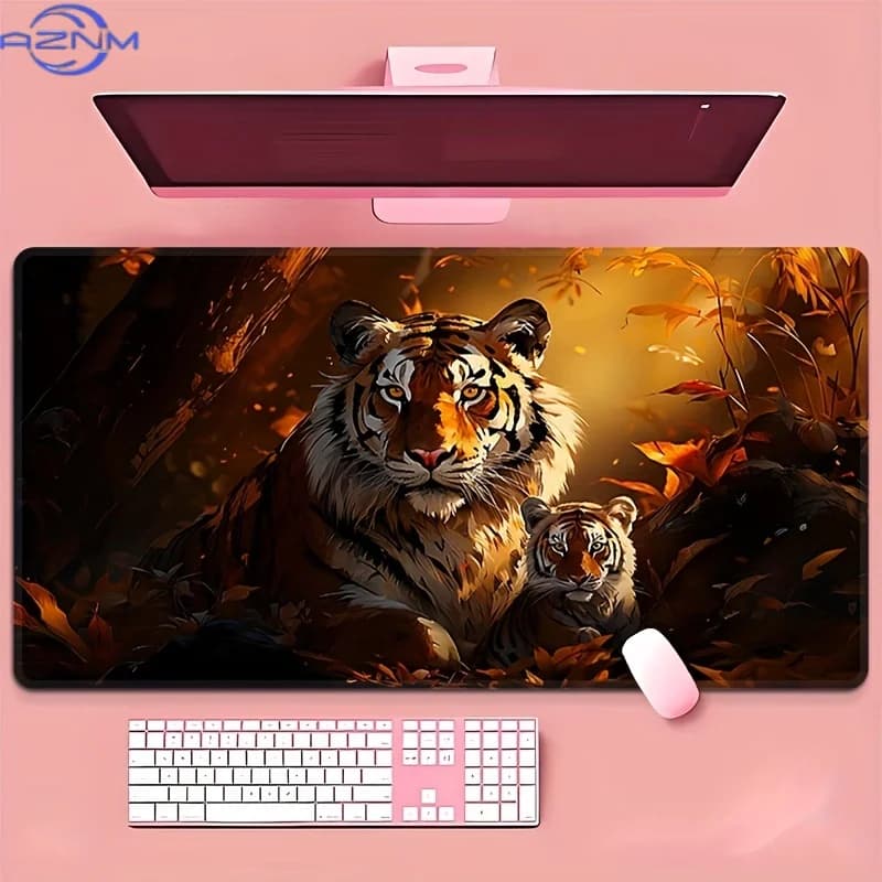 Tiger Striped Iron Decor Large Desk Mat Non Slip Washable Rubber Mouse Pad Abstract Landscape For Gaming Office Laptop PC Keyboa