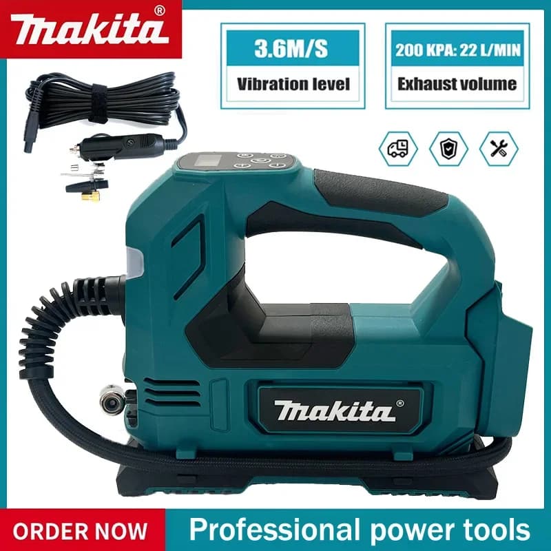 Makita Pompa d'aria portatile Gonfiatore automatico senza fili Pompa d'aria elettrica Compressore d'aria per pneumatici per auto portatile per batteria da 18 V