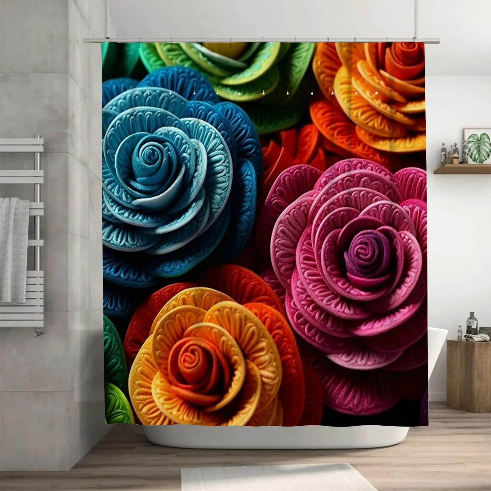Tenda da doccia impermeabile con design rosa 3D vibrante per l'arredamento moderno del bagno, elegante e durevole, perfetta per la casa