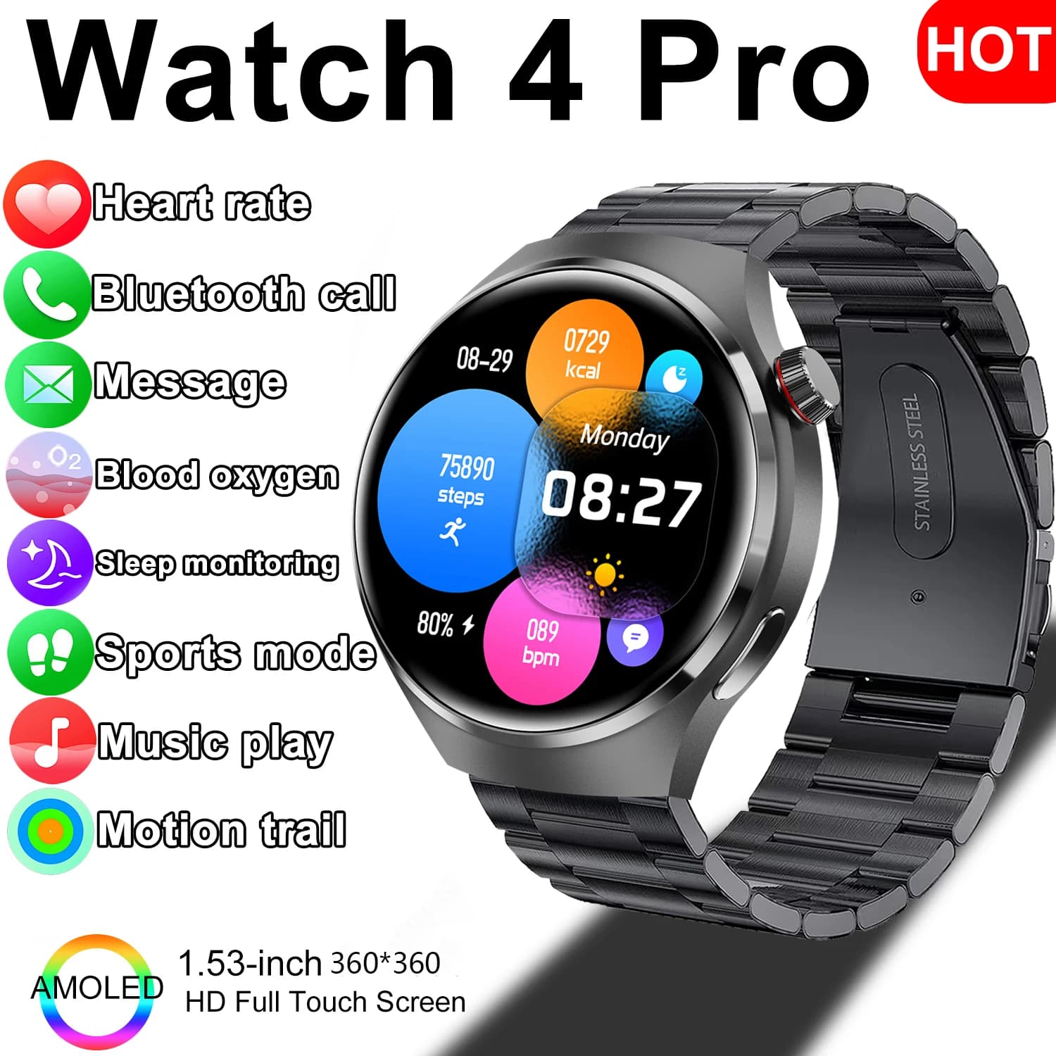 Smartwatch da Uomo da 1,52 Pollici con Quadranti Personalizzabili, Schermo HD, Chiamate Bluetooth, Monitoraggio della Traiettoria Sportiva, Frequenza Cardiaca e Salute - Modello 2026
