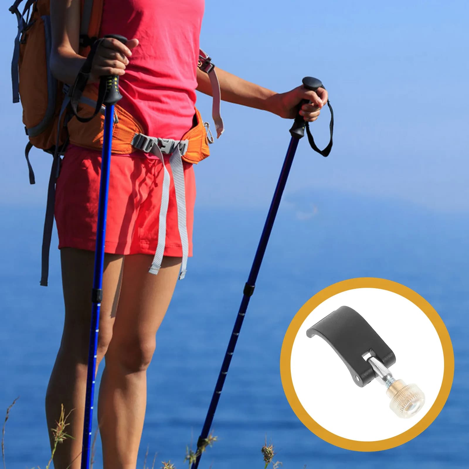 2 Set di Clip di Fissaggio Esterno per Bastoni da Trekking, Sistema di Bloccaggio in Nylon per Escursionismo e Alpinismo