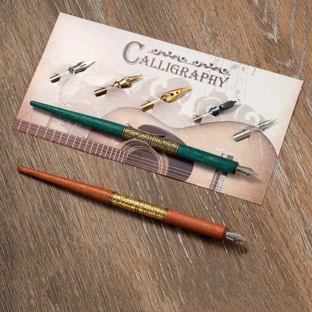 Creative Wood Handle Dip Pen Set Animation Lettering Art Drawing Calligraphy Pen Vintage With 5 Nibs Dipping Pen Manga/Comic