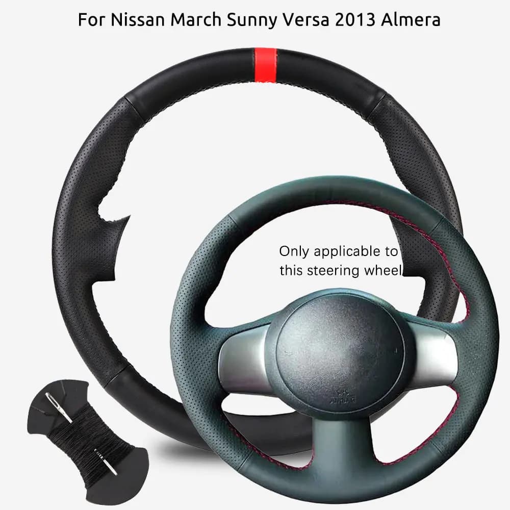 Copertura intrecciata personalizzata per volante auto per Nissan March Sunny Versa 2013 Almera, rivestimento del volante cucito a mano