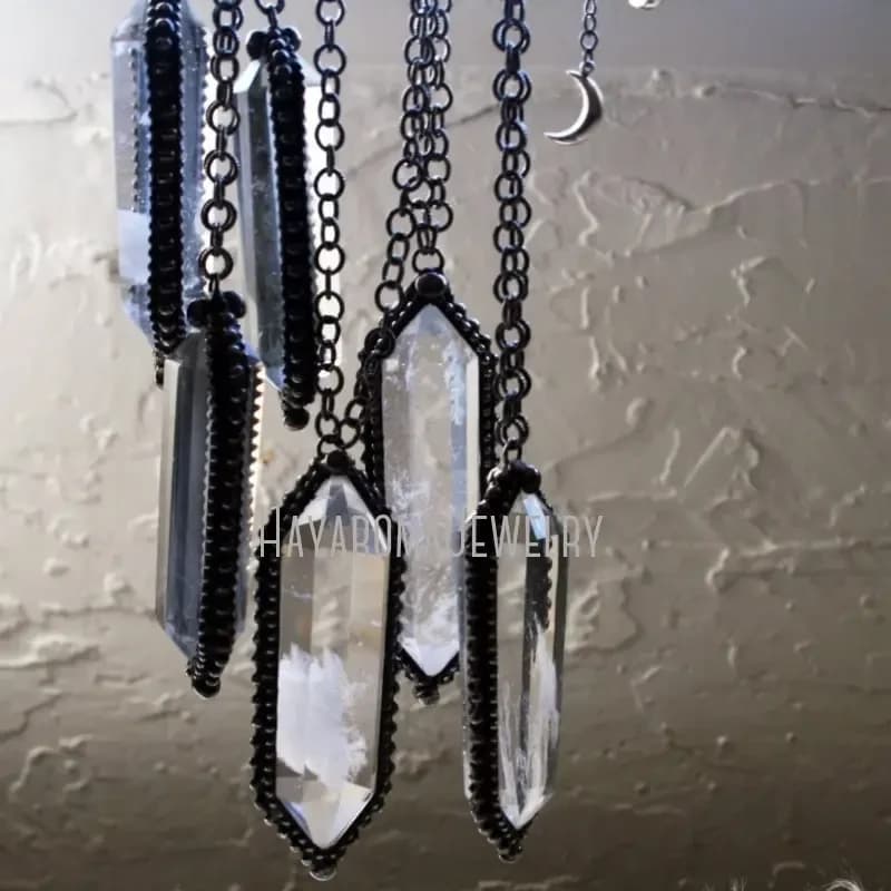 10 pz grande collana di cristallo di quarzo trasparente canna di fucile catena in acciaio inossidabile talismano strega Wicca Goth pendolo obelisco gioielli Boho