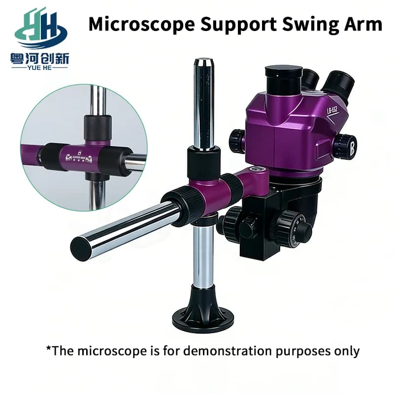 Supporto per microscopio con braccio oscillante per impieghi gravosi, anti-vibrazione, con trave solida, universale per il 99% dei microscopi, con cuscinetti scorrevoli per lavori di precisione