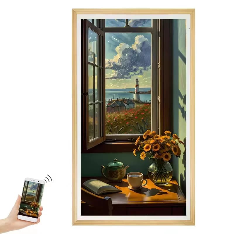 65 Inch Wood Frame 2k/4K Wifi Digital Photo Frames with Video Playback Wall-mounted Smart Display for Custom Painting