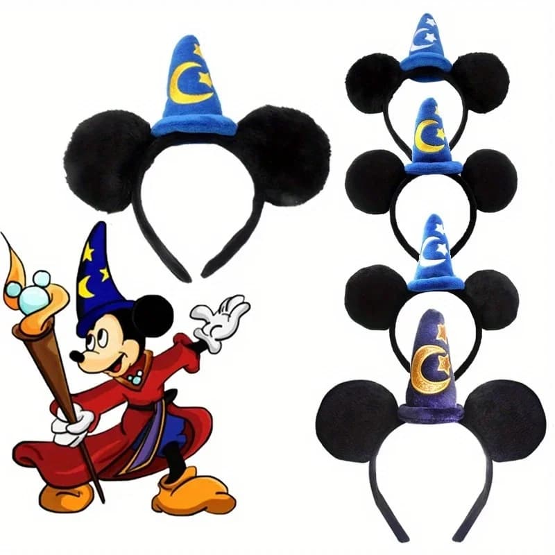 Fascia per capelli con orecchie di Topolino, ricamo cartone animato, cappello magico, fascia con cappello a stella e luna, per spettacoli, cappello da Babbo Natale, copricapo per ragazze