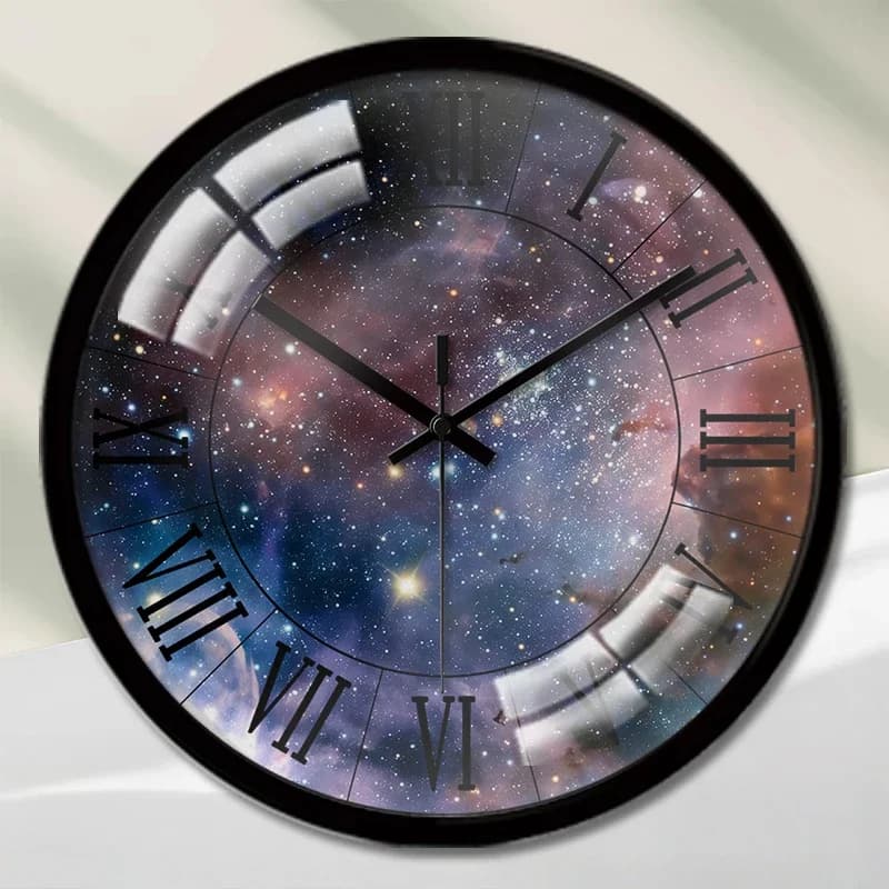 Orologio da parete silenzioso rotondo con disegno di cielo stellato, adatto per soggiorno, scuola, studio, camera da letto, regali per bambini.
