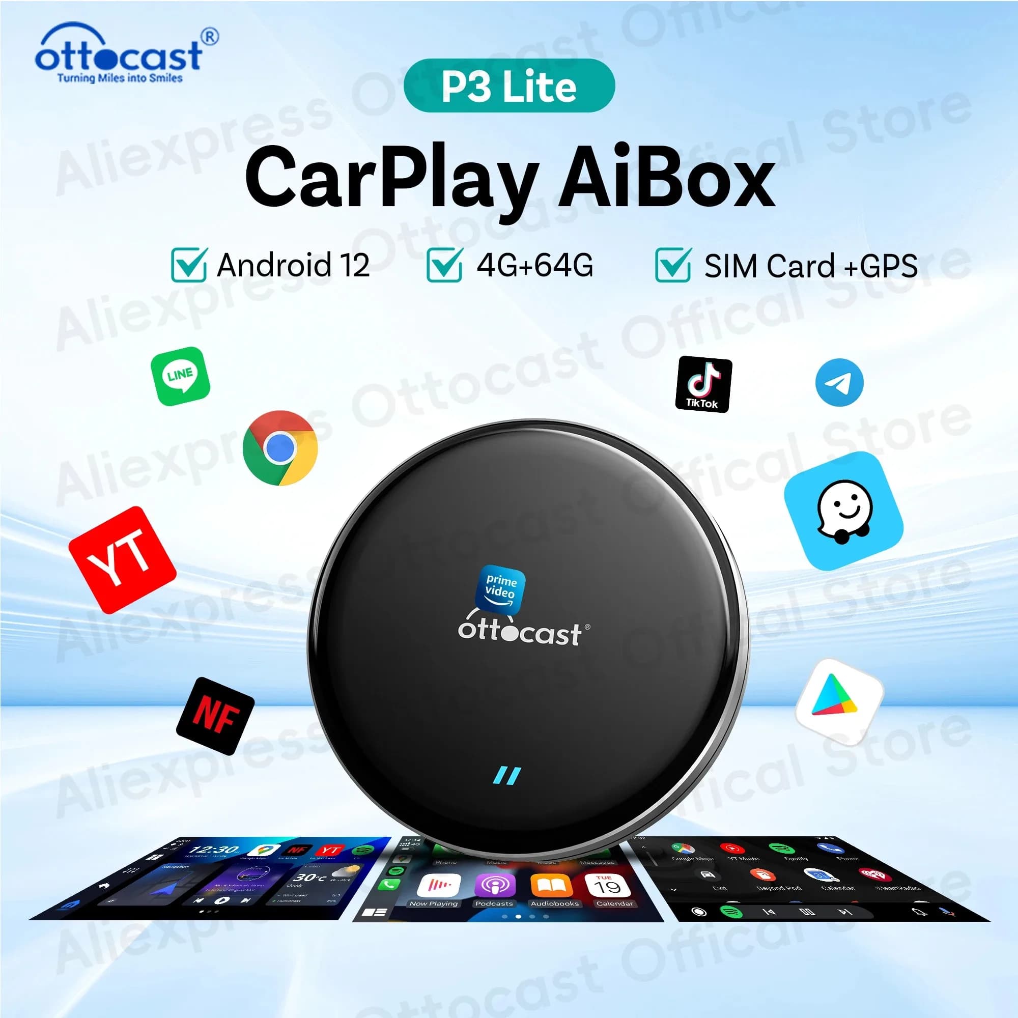 OTTOCAST Nuovo P3 Lite OttoAiBox Wireless CarPlay Android AI Box per Youtube per TikTok Accessori Auto per OEM CarPlay Auto Regalo