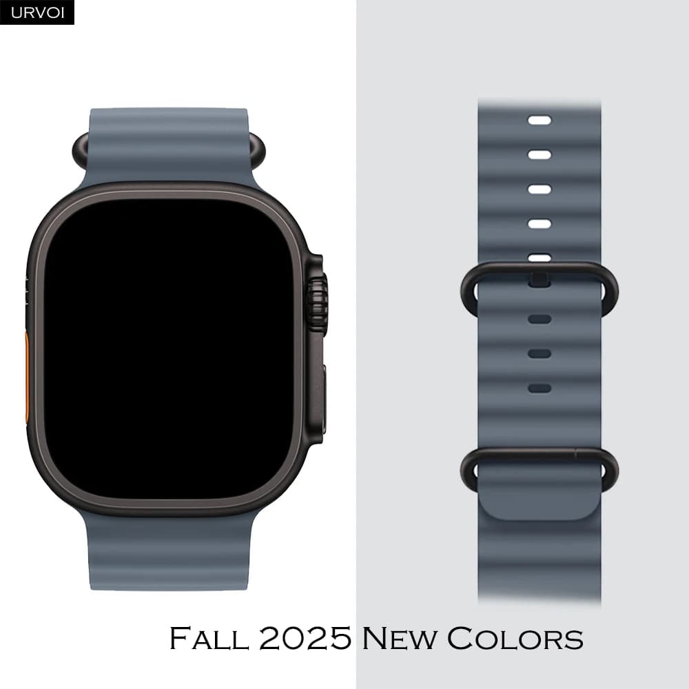 URVOI Ocean Band for Apple Watch Ultra 3 2 strap series 11 10 9 8 SE Sport band for iWatch Silicone wristband Black buckle 49mm