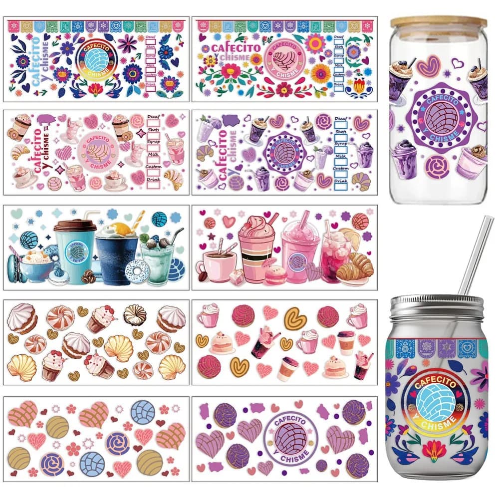 PVC DIY Heat Transfer Paper for UV Sublimation Cup Drink 110x240mm 10 style 1pc/style 10pcs/set