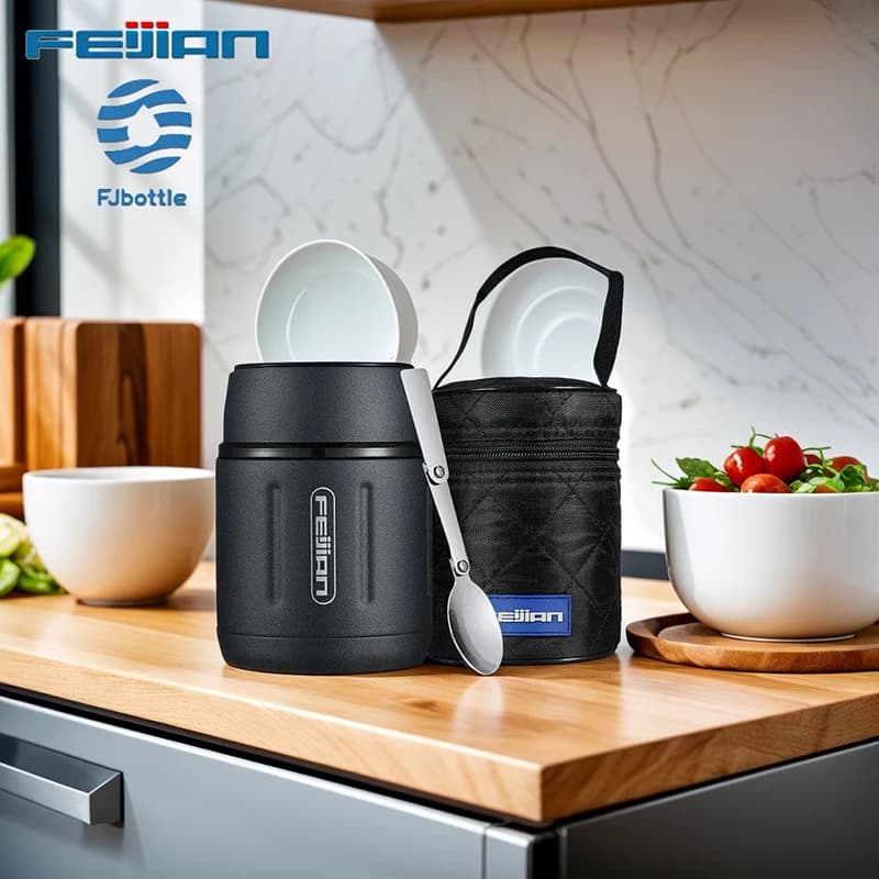 FEIJIAN 500ml Tazza da zuppa isolata Barattolo per alimenti isolato sottovuoto in acciaio inossidabile 316 con cucchiaio e borsa Scatola per il pranzo per bambini e impiegati