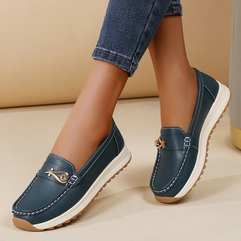 Scarpe da Donna Primaverili alla Moda, Comode Mocassini Antiscivolo con Suola Morbida, Punta Tonda in Pelle, Slip-On, Taglie Grandi