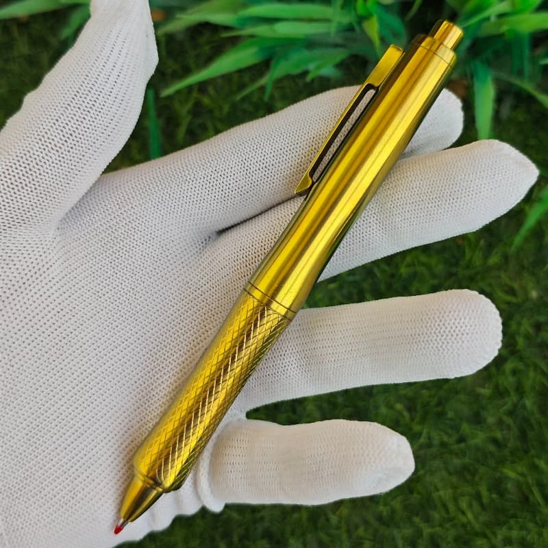 Penna Gel a Pressione in Lega di Titanio Gialla BALAOYE, Lusso Nero 0.5, Ricarica Originale, Regalo per Scrittura, Ufficio e Firma
