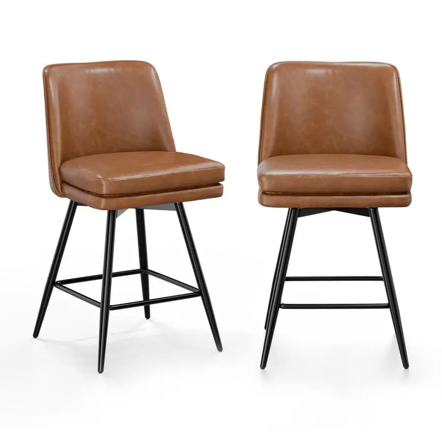 Set of 2 Bar Stools Girevoli 26 H, Bar Stool in Ecopelle PU Padded with Back, High Chairs with Cushion