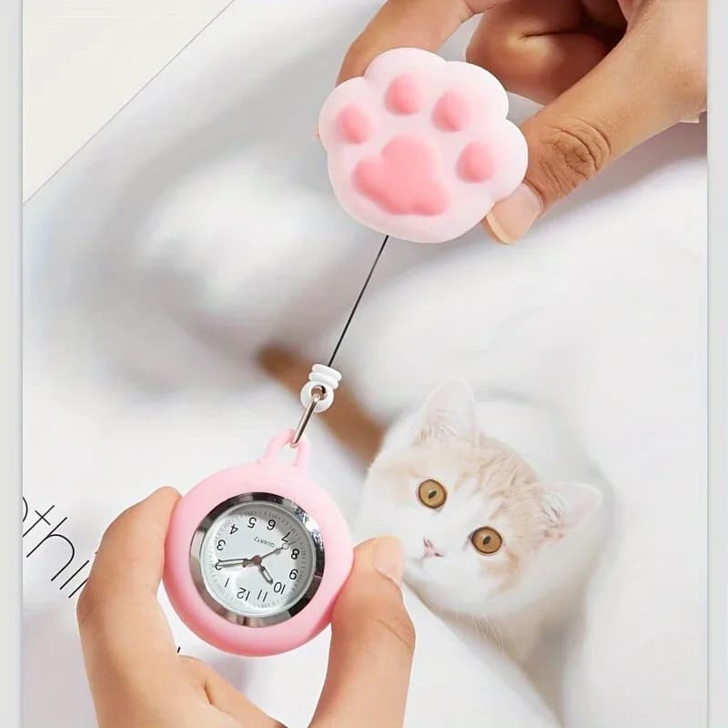Simpatico spilla per orologio da infermiera con zampa di gatto, silicone con clip, tasca medica paramedica telescopica retrattile per assistenza sanitaria